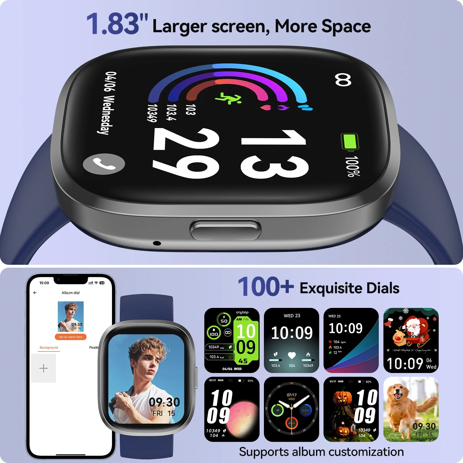 Anyloop W7 Stylish Smartwatch with Health Tracking and Voice Assistant
