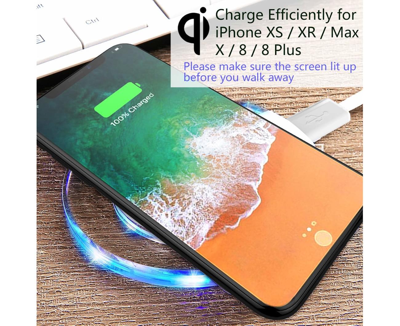 Wireless Charger Qi-Certified Portable Cordless Charging Stand Compatible All Qi-Enabled Devices -White